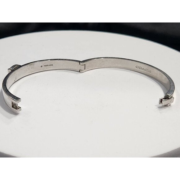 Coach Pave Signature "C" Silver-Tone Hinged Bangle Bracelet - Picture 5 of 6